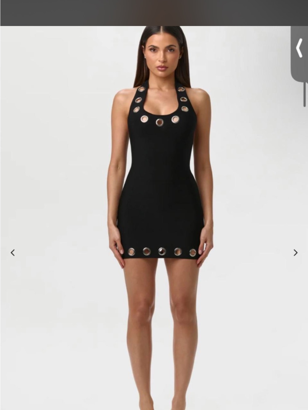 Naked wardrobe Black Mini Dress with Silver Grommet Trim